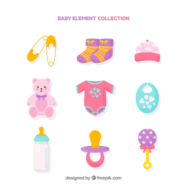 Free Vector baby elements collection in flat style