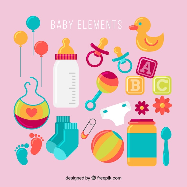 Baby elements collection in flat style