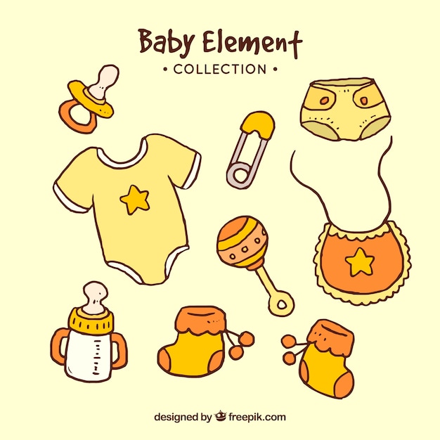 Baby elements collection in hand drawn style