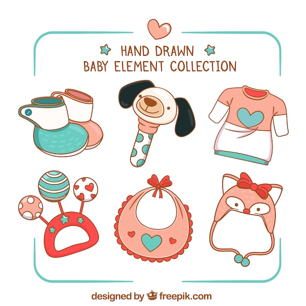 Free Vector baby elements collection in hand drawn style