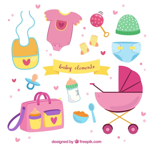 Free Vector baby elements collection in hand drawn style