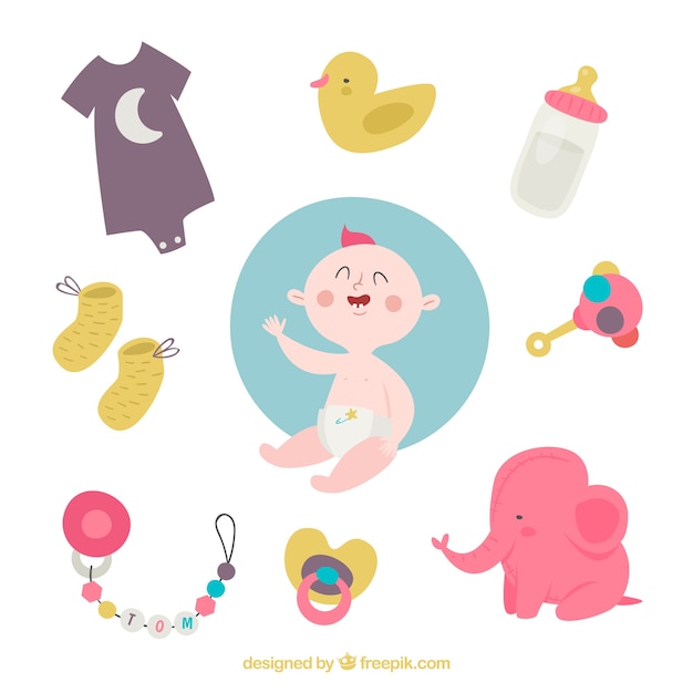 Baby elements collection in hand drawn style