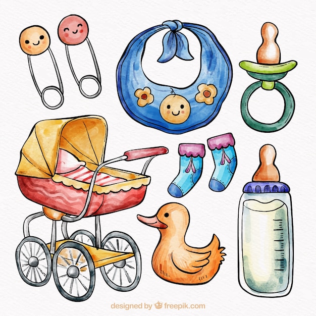 Baby elements collection in watercolor style