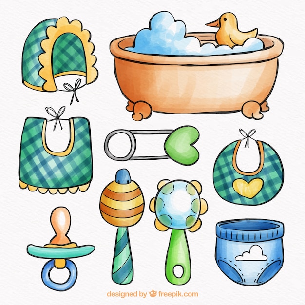 Free Vector baby elements collection in watercolor style