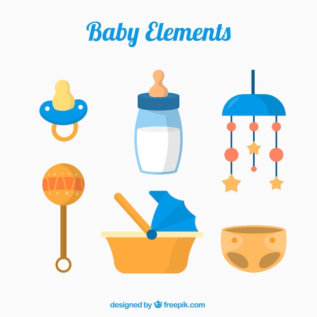 Baby elements set in flat style