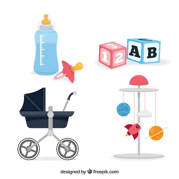 Baby elements set in flat style