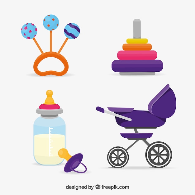 Baby elements set in flat style