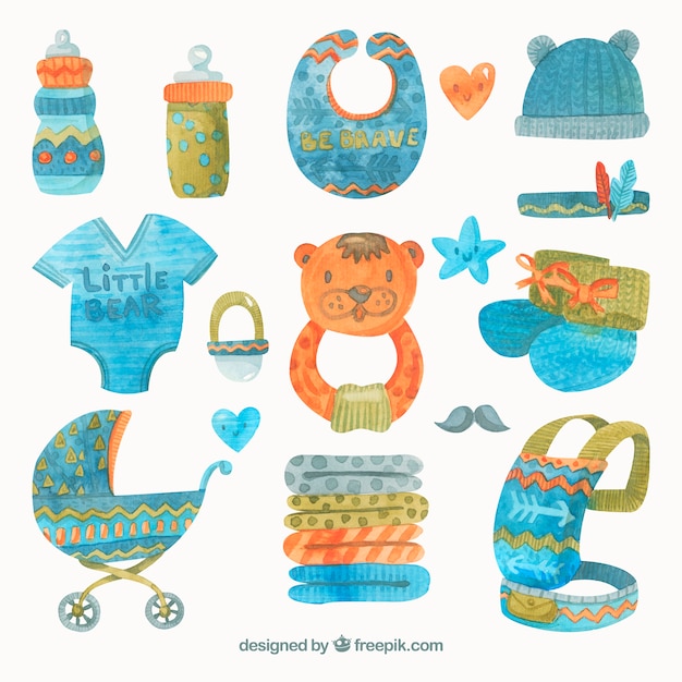 Free Vector baby elements set in watercolor style