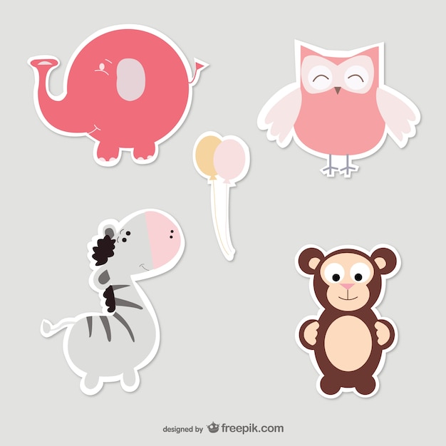 Free Vector baby elephant, owl, zebra and monkey