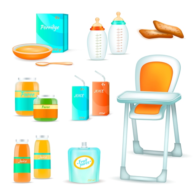 Free Vector baby feeding 3d set