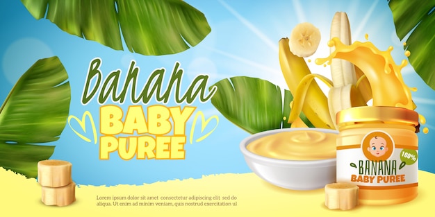 Baby first banana puree banner template