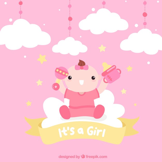 Baby girl background in hand drawn style