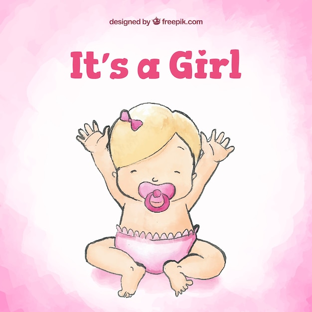 Baby girl background in hand drawn style