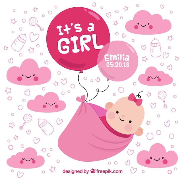 Baby girl background in hand drawn style