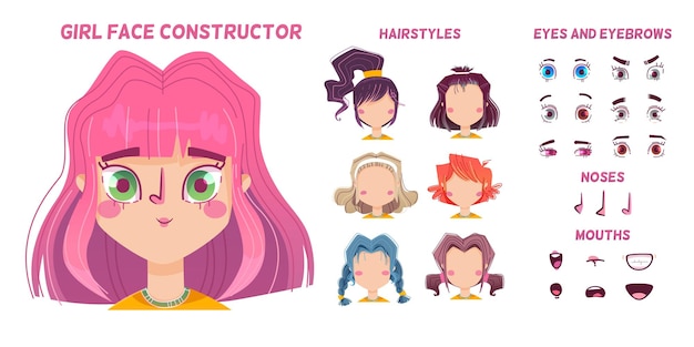 Free Vector baby girl face construction generator of avatar