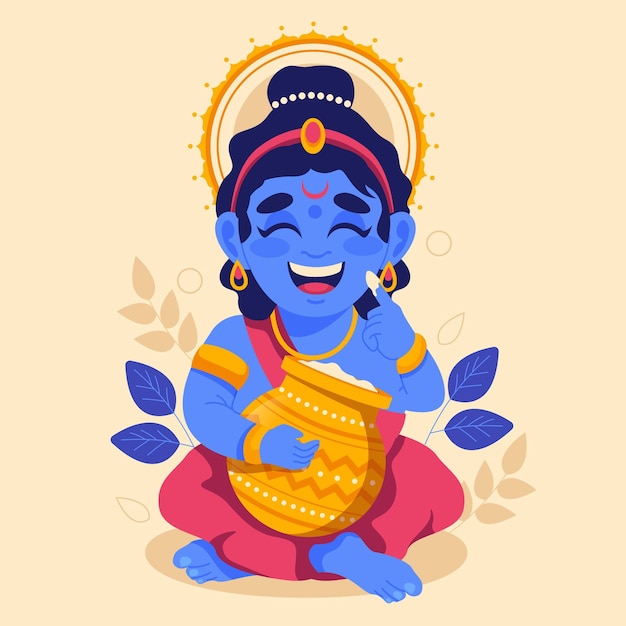 Free Vector baby krishna eating butter illustration