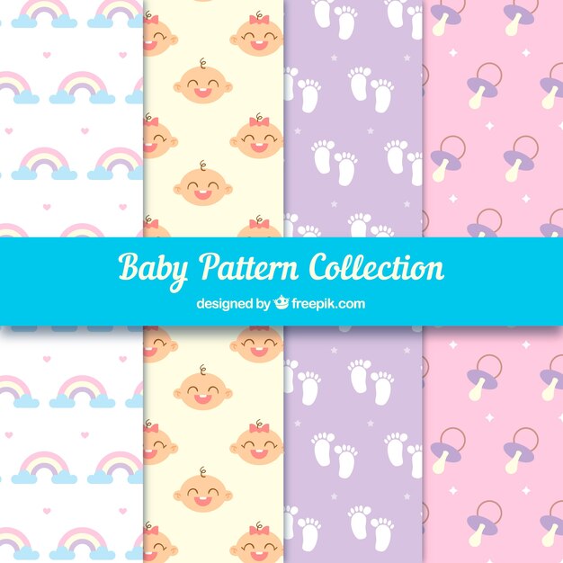 Baby patterns collection in flat style