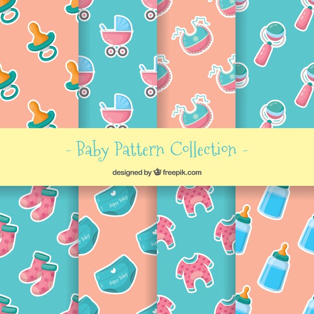 Baby patterns collection in flat style