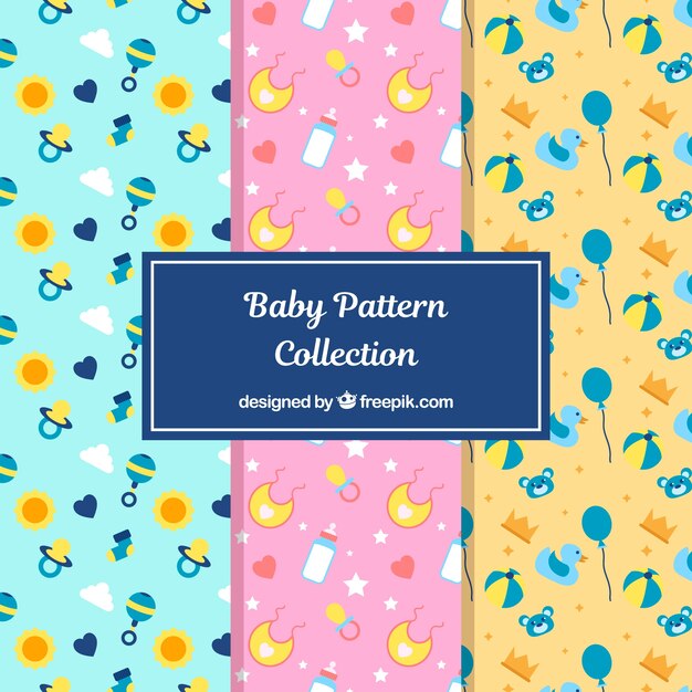 Baby patterns collection in flat style