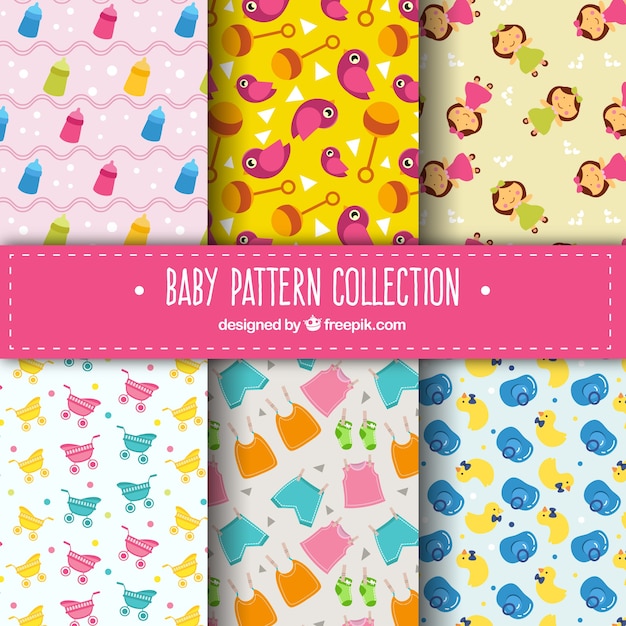 Free vector baby patterns collection in hand drawn style