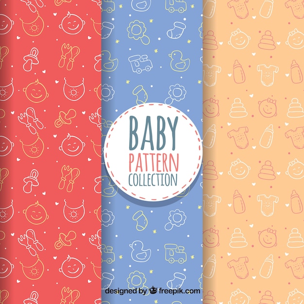 Baby patterns collection in hand drawn style