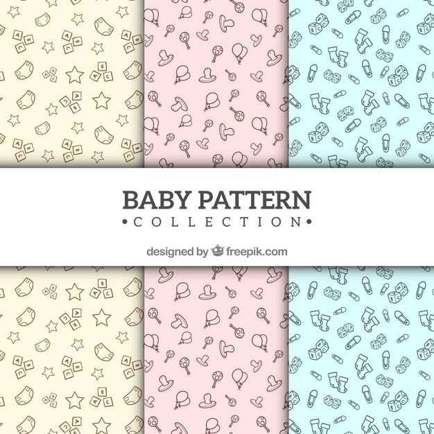 Baby patterns collection in hand drawn style