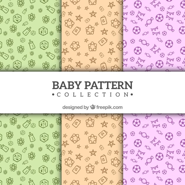 Baby patterns collection in hand drawn style