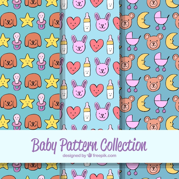 Baby patterns collection with toys and clothes