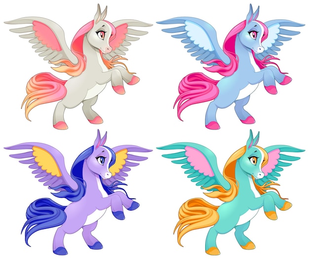 Baby pegasus on two legs. Cartoon vector isolated characters.