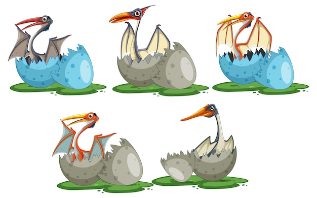 Free Vector baby pterosaurs hatching from eggs