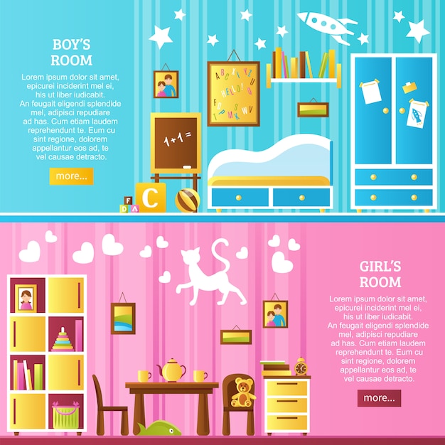 Free Vector baby room interior horizontal banners