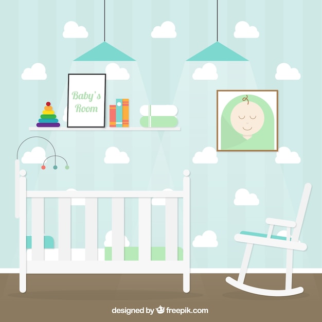 Free Vector baby room with clouds on the wall