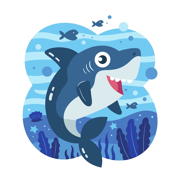 Free vector baby shark in cartoon style concept