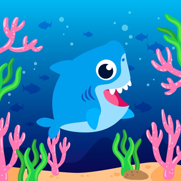 Baby shark in cartoon style illustration