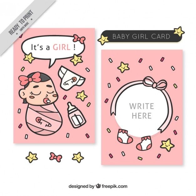 Free vector baby shower card template with a girl