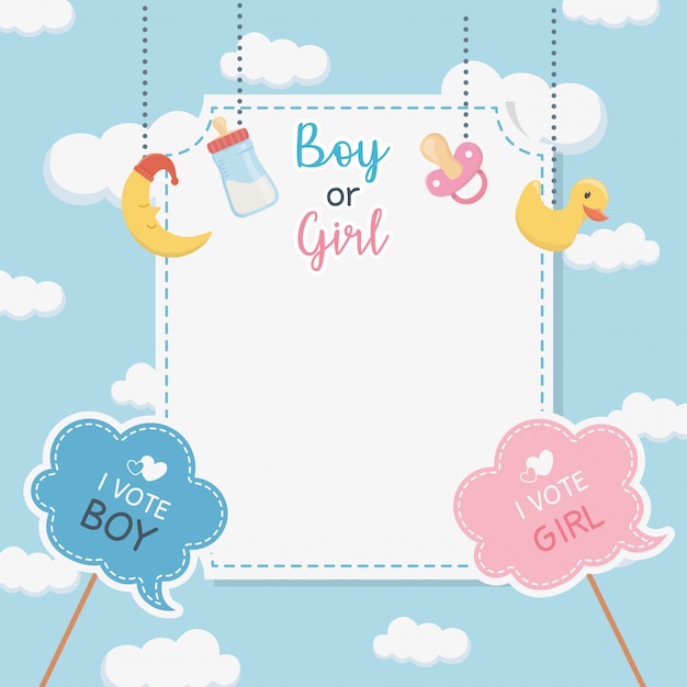 Baby shower card with accessories hanging