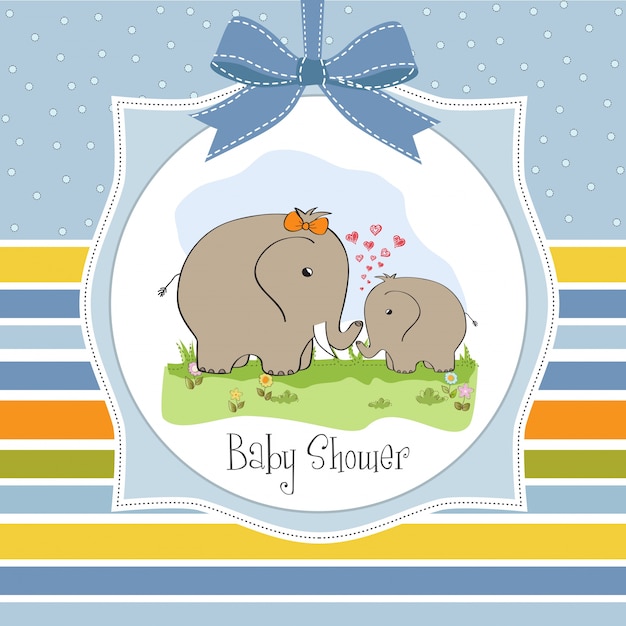 Free Vector baby shower card with baby elephant and his mother