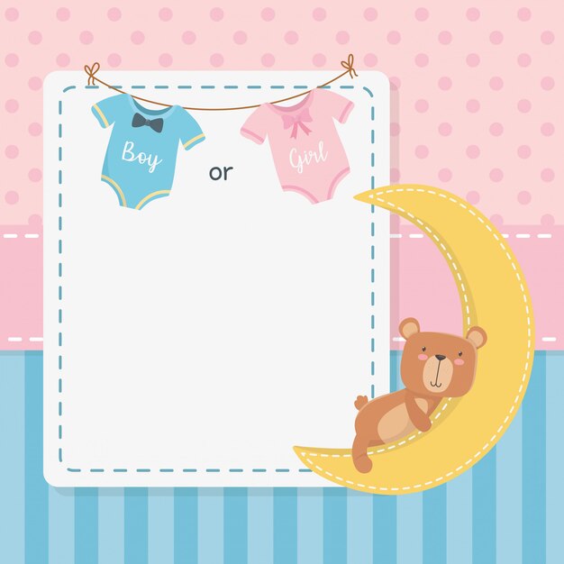 Baby shower card with little bear teddy and moon