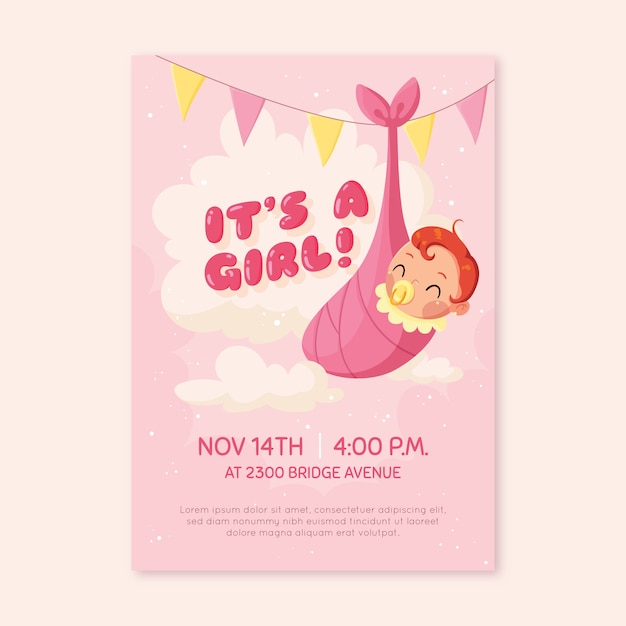 Baby shower invitation for baby girl