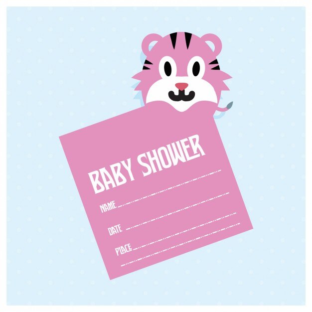 Baby shower invitation design with a pink tiger