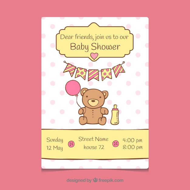 Free vector baby shower invitation in hand drawn style