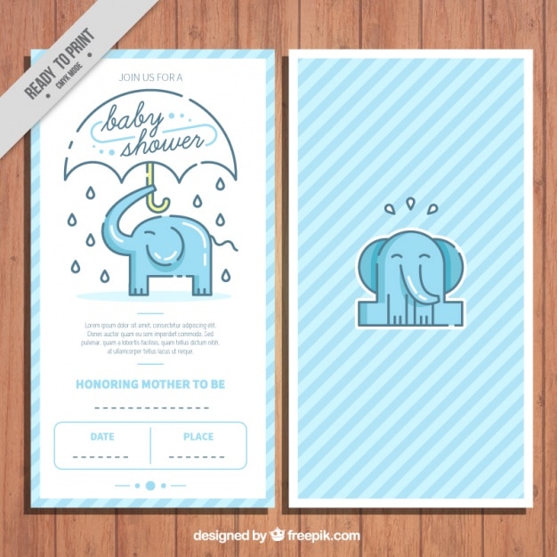 Free vector baby shower invitation with a cute elephant