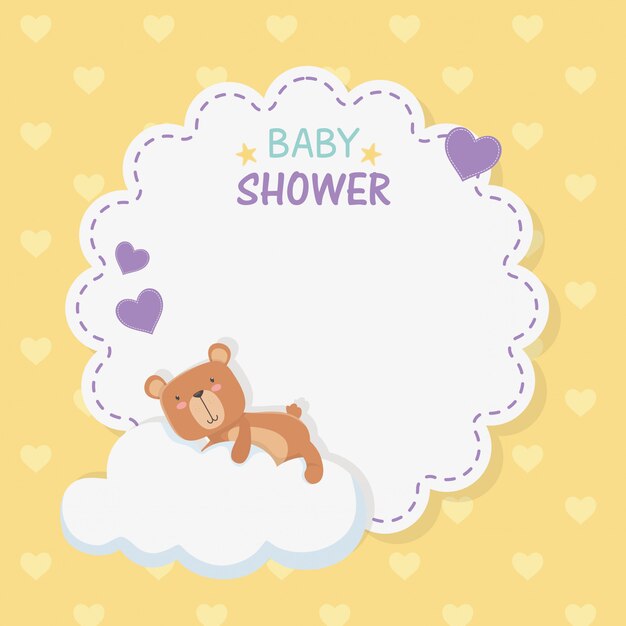 Baby shower lace card with little bear teddy in cloud