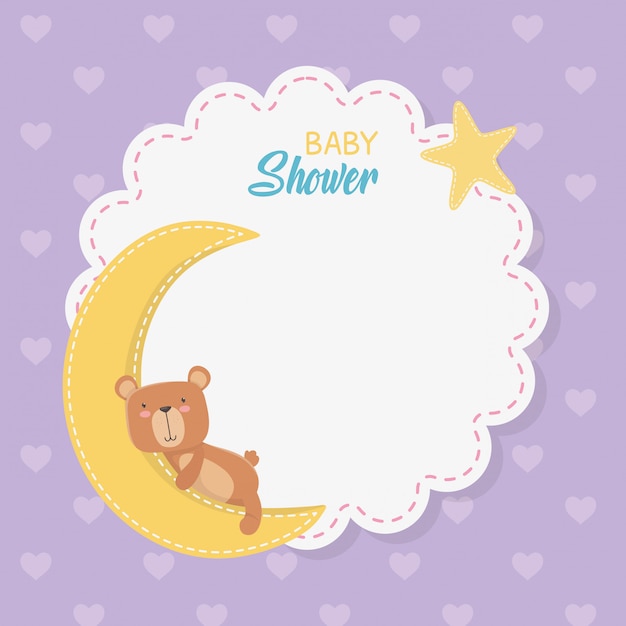 Baby shower lace card with little bear teddy with moon