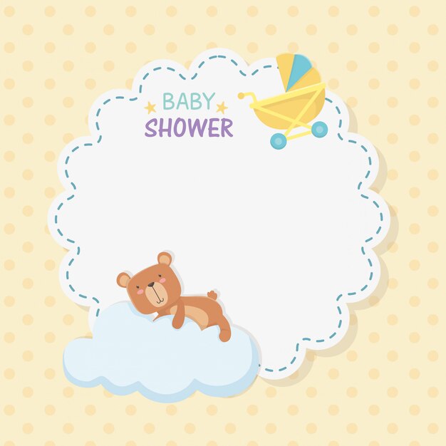 Baby shower lace card with little bear teddy