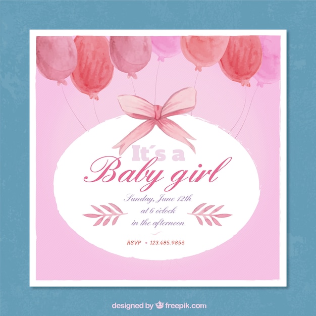 Free vector baby shower pink  invitation in watercolor