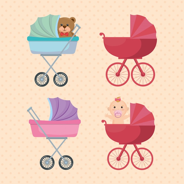 Free Vector baby trolleys set