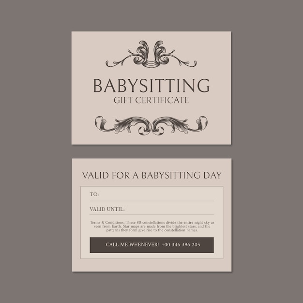 Babysitting  gift certificate template design