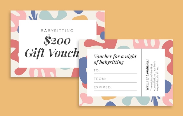 Free vector babysitting  gift certificate template design