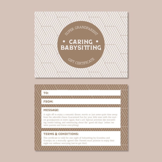 Babysitting  gift certificate template design